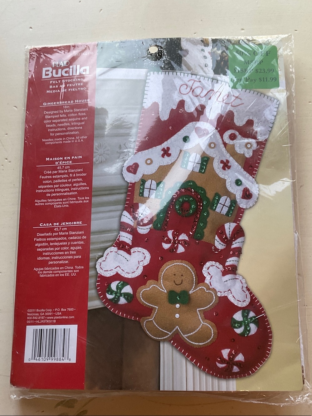 Bucilla GINGERBREAD HOUSE Felt Christmas Stocking Kit